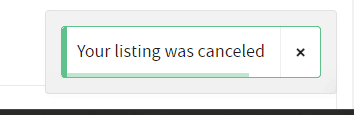 A screenshot of an Objkt.com pop up reading "Your Listing was Cancelled".