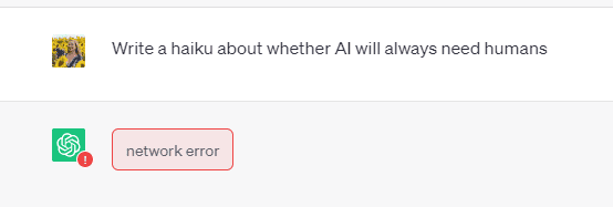 A screenshot of a ChatGPT server error.
