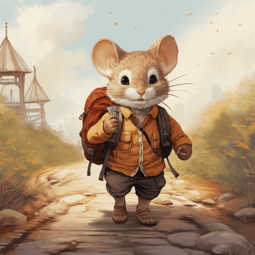 An AI-generated image of a mouse going to school. 