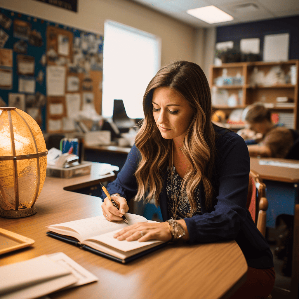 An AI image of a teacher generating questions for a test.