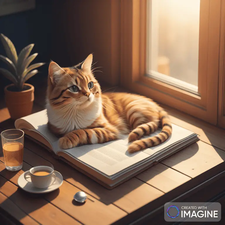 An AI image created with Imagine AI using the prompt, "A Cat Lounging in the Sun on the Windowsill" with Art Style set to 3D Video Game.