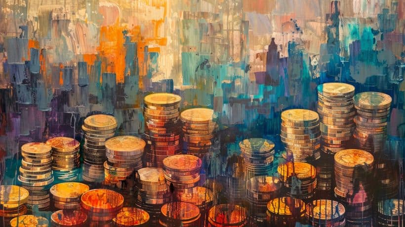 abstract impressionism, stacks of coins