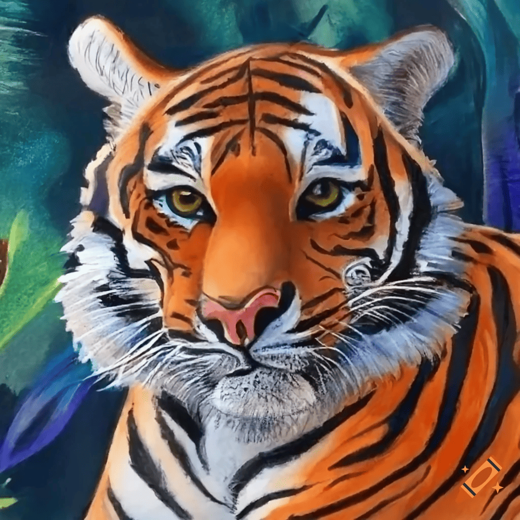 Craiyon prompt "crayon drawing, tiger prowling through the jungle"