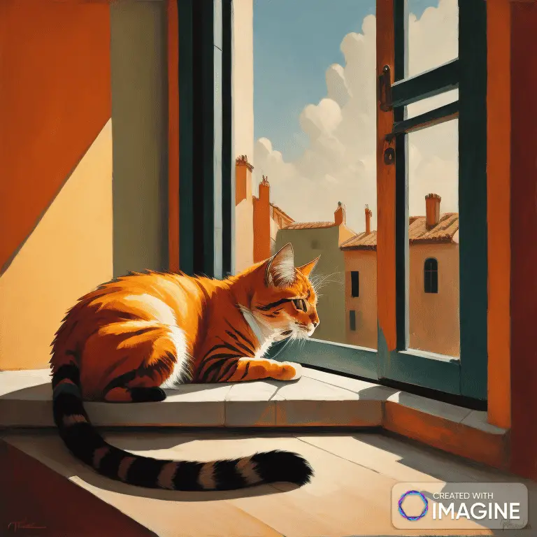 Imagine AI Image. Prompt: "A Cat Lounging in the Sun on the Windowsill" Style: Van Gogh